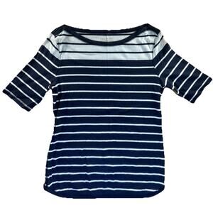 Talbots Small White & Navy Blue Striped Short Sleeve T Shirt Size Medium